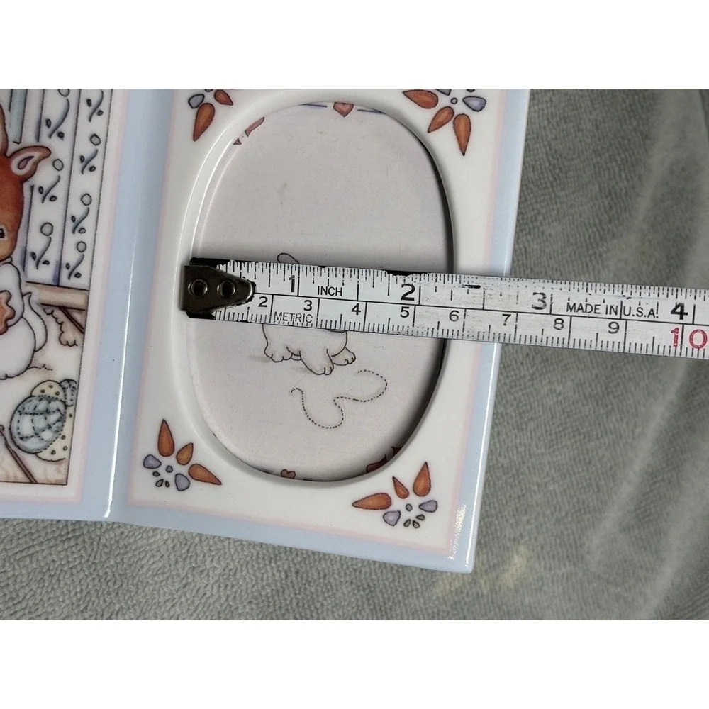 Vintage 1993 Roman Inc Ceramic Folding Picture Frame Bunny‎ Panda Nursery Pink